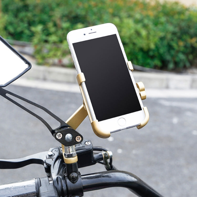 Motorcycle Rear View Mirror Aluminum Alloy Phone Bracket, Suitable for 60-100mm Device(Gold) - Holder by buy2fix | Online Shopping UK | buy2fix