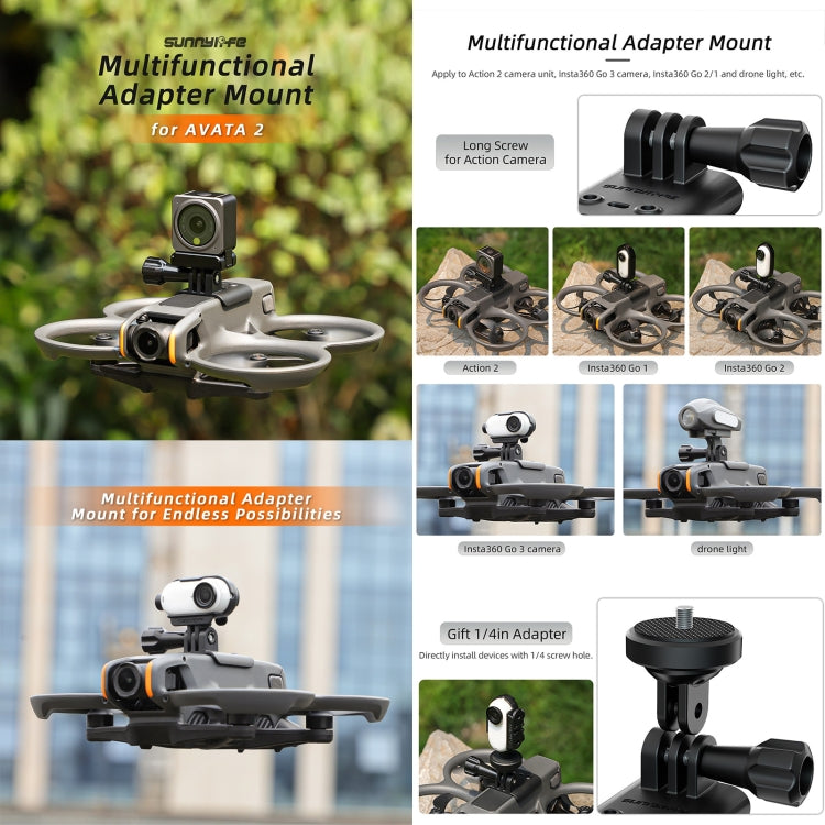 For DJI Avata 2 Sunnylife Action Camera Holder Mount Drone Light Bracket (Black) - Mount & Holder by Sunnylife | Online Shopping UK | buy2fix