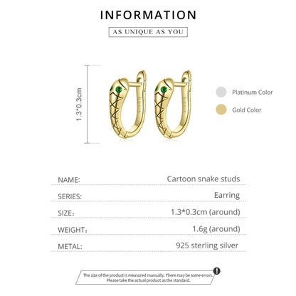 S925 Sterling Silver Smart Snake Ear Studs Women Earrings(Gold) - Stud Earrings & Earrings by buy2fix | Online Shopping UK | buy2fix