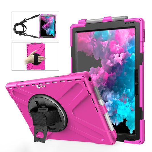 For Microsoft Surface Pro 4 / 5 Shockproof Colorful Silicone + PC Protective Case with Holder & Hand Strap & Pen Slot(Rose Red) - Microsoft by buy2fix | Online Shopping UK | buy2fix