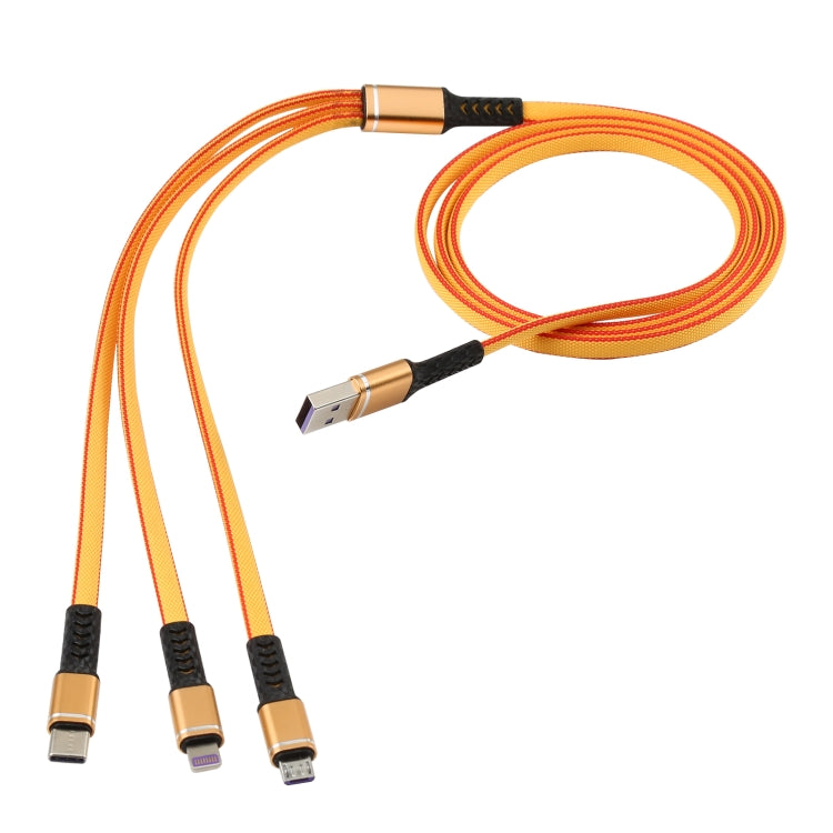 1.2m USB to 8 Pin + USB-C / Type-C + Micro USB 3 in 1 Nylon Braided Charging Cable(Yellow) - Multifunction Cable by buy2fix | Online Shopping UK | buy2fix