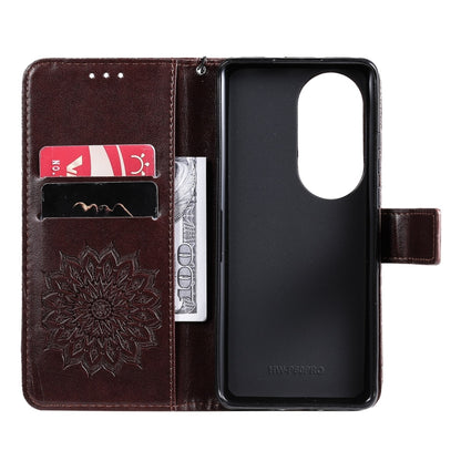 For Huawei P50 Pro Sun Embossing Pattern Horizontal Flip Leather Case with Card Slot & Holder & Wallet & Lanyard(Brown) - Huawei Cases by buy2fix | Online Shopping UK | buy2fix