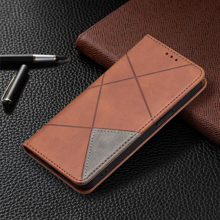 For iPhone 13 Pro Rhombus Texture Horizontal Flip Magnetic Leather Case with Holder & Card Slots (Brown) - iPhone 13 Pro Cases by buy2fix | Online Shopping UK | buy2fix