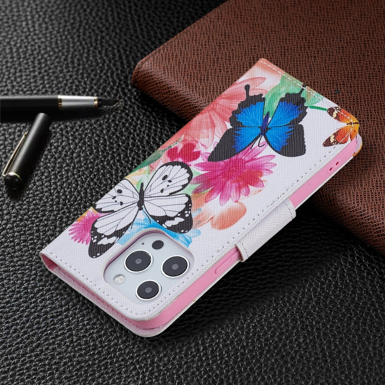 For iPhone 13 Colored Drawing Pattern Horizontal Flip Leather Case with Holder & Card Slots & Wallet(Two Butterflies) - iPhone 13 Cases by buy2fix | Online Shopping UK | buy2fix