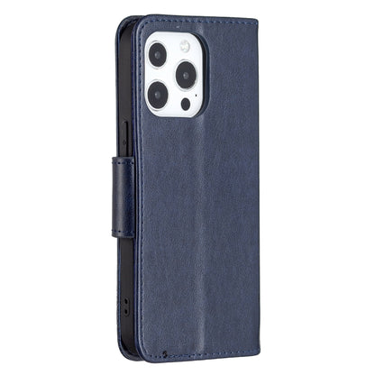 For iPhone 13 Pro Max Embossing Two Butterflies Pattern Horizontal Flip PU Leather Case with Holder & Card Slot & Wallet & Lanyard (Blue) - iPhone 13 Pro Max Cases by buy2fix | Online Shopping UK | buy2fix