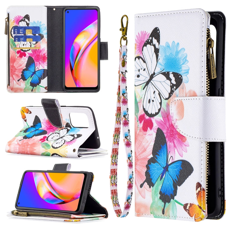 For OPPO A94 5G/F19 Pro+ 5G/Reno5 Z 5G Colored Drawing Pattern Zipper Horizontal Flip Leather Case with Holder & Card Slots & Wallet(Two Butterflies) - OPPO Cases by buy2fix | Online Shopping UK | buy2fix