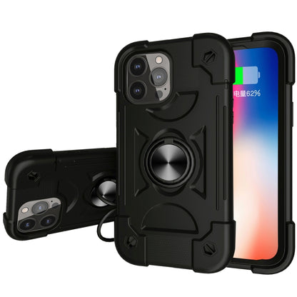 For iPhone 13 Pro Shockproof Silicone + PC Protective Case with Dual-Ring Holder (Black) - iPhone 13 Pro Cases by buy2fix | Online Shopping UK | buy2fix