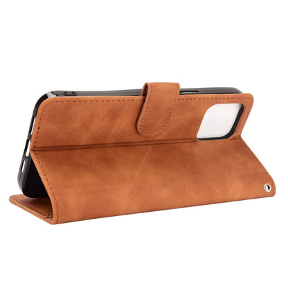 For iPhone 13 Solid Color Skin Feel Magnetic Buckle Horizontal Flip Calf Texture PU Leather Case with Holder & Card Slots & Wallet(Brown) - iPhone 13 Cases by buy2fix | Online Shopping UK | buy2fix