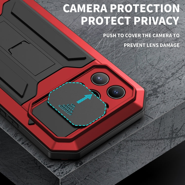 For iPhone 13 Pro R-JUST Sliding Camera Shockproof Life Waterproof Dust-proof Metal + Silicone Protective Case with Holder (Red) - iPhone 13 Pro Cases by R-JUST | Online Shopping UK | buy2fix