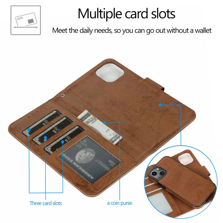 For iPhone 13 mini Retro 2 in 1 Detachable Horizontal Flip Leather Case with Card Slots & Wallet For  iPhone 13 Mini(Brown) - iPhone 13 mini Cases by buy2fix | Online Shopping UK | buy2fix