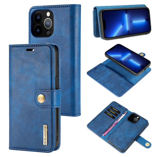 For iPhone 13 Pro DG.MING Crazy Horse Texture Flip Detachable Magnetic Leather Case with Holder & Card Slots & Wallet (Blue) - iPhone 13 Pro Cases by DG.MING | Online Shopping UK | buy2fix