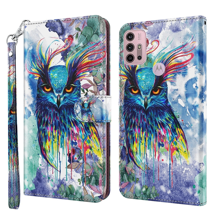 For Motorola Moto G30/G10/G20 3D Painting Pattern Horizontal Flip TPU + PU Leather Case with Holder & Card Slots & Wallet(Watercolor Owl) - Motorola Cases by buy2fix | Online Shopping UK | buy2fix