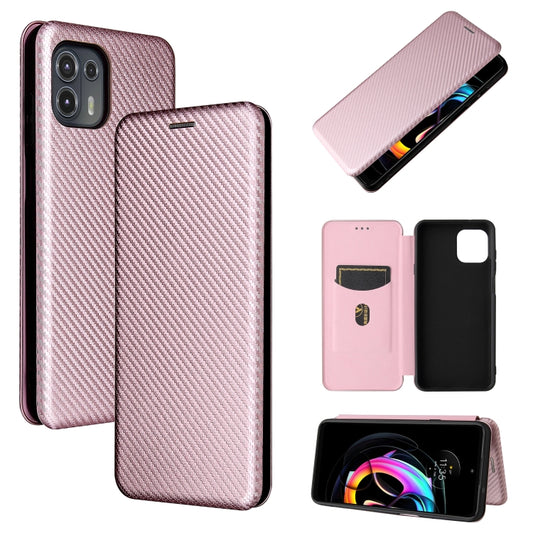 Carbon Fiber Texture Horizontal Flip TPU + PC + PU Leather Case with Card Slot For Motorola Edge 20 Lite(Pink) - Motorola Cases by buy2fix | Online Shopping UK | buy2fix