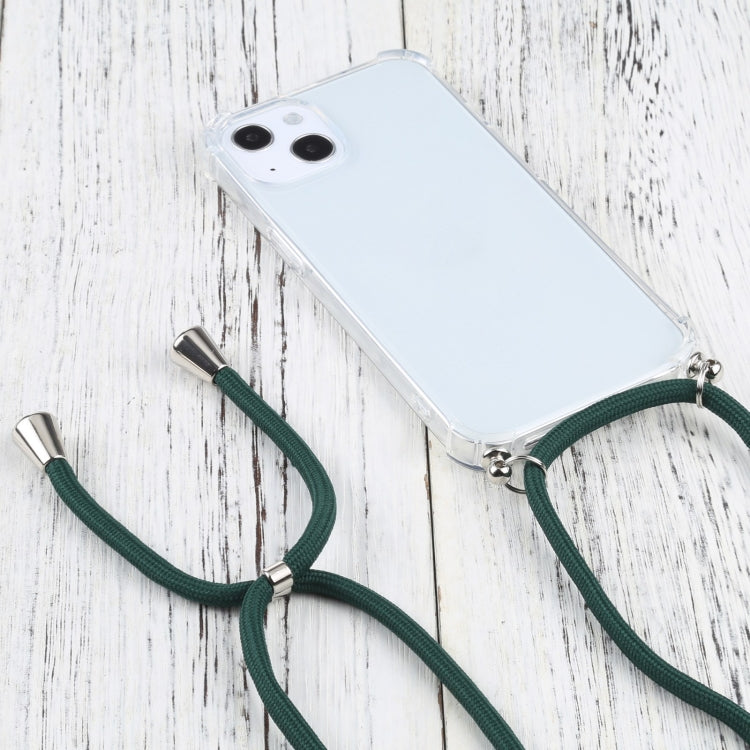 For iPhone 13 Four-corner Shockproof Transparent TPU Protective Case with Lanyard(Dark Green) - iPhone 13 Cases by buy2fix | Online Shopping UK | buy2fix