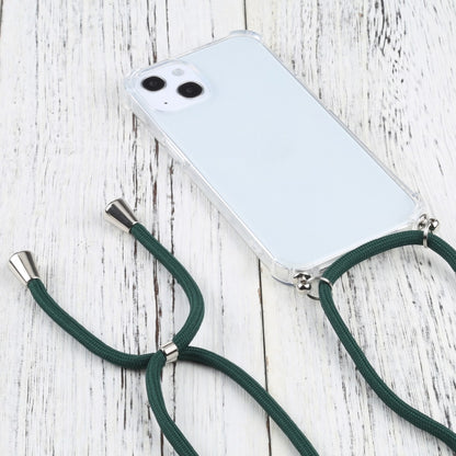 For iPhone 13 Four-corner Shockproof Transparent TPU Protective Case with Lanyard(Dark Green) - iPhone 13 Cases by buy2fix | Online Shopping UK | buy2fix