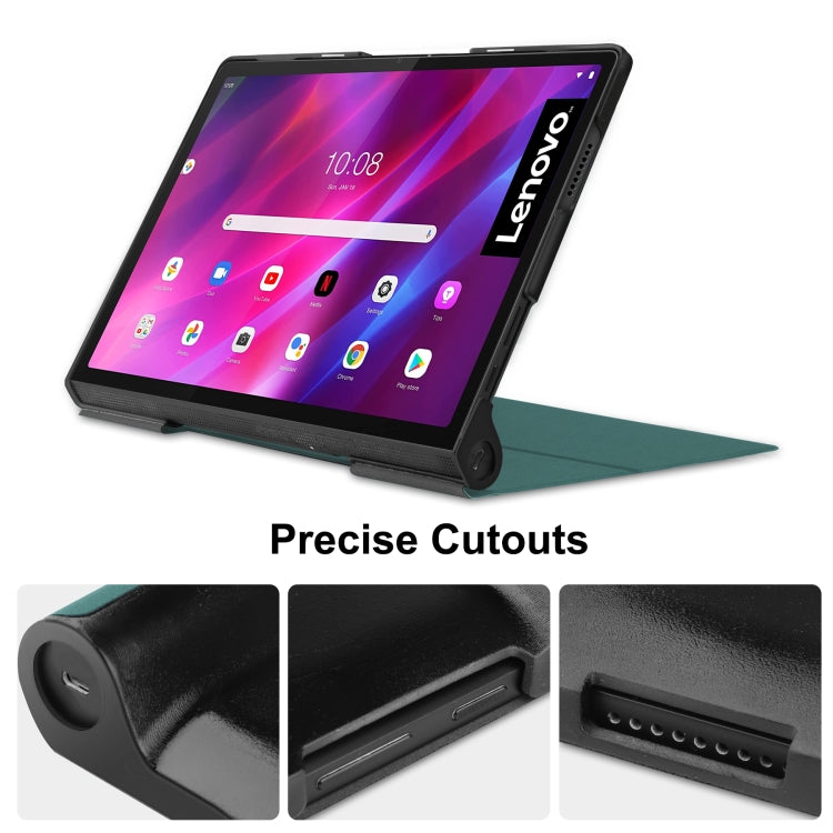 For Lenovo Yoga Tab 11 / YT-J706X Custer Texture Horizontal Flip PU Leather Case with Holder & Sleep / Wake-up Function(Dark Green) - Lenovo by buy2fix | Online Shopping UK | buy2fix