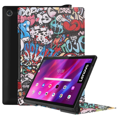 For Lenovo Yoga Tab 11 Custer Texture Coloured Drawing Pattern Horizontal Flip PU Leather Case with Holder & Sleep / Wake-up Function(Graffiti) - Lenovo by buy2fix | Online Shopping UK | buy2fix