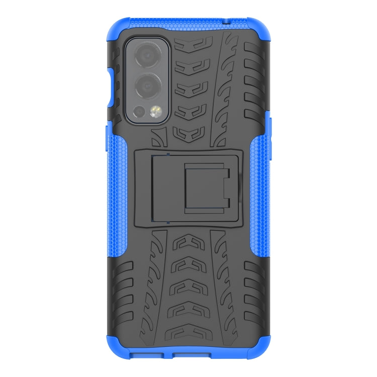 For OnePlus Nord 2 5G Tire Texture Shockproof TPU+PC Protective Case with Holder(Blue) - OnePlus Cases by buy2fix | Online Shopping UK | buy2fix
