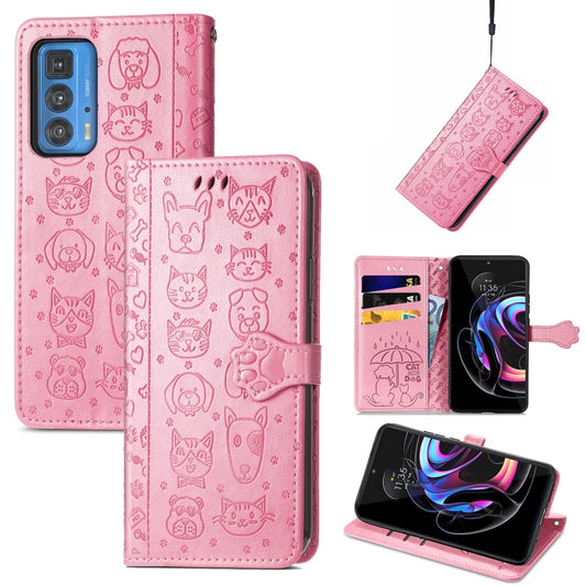 For Motorola Edge 20 Pro Lovely Cat and Dog Embossing Pattern Horizontal Flip Leather Case , with Holder & Card Slots & Wallet & Cartoon Clasp & Lanyard(Pink) - Motorola Cases by buy2fix | Online Shopping UK | buy2fix