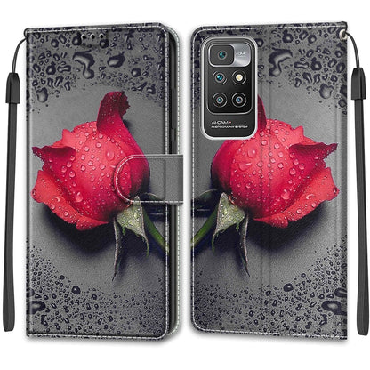 Voltage Coloured Drawing Magnetic Clasp Horizontal Flip PU Leather Case with Holder & Card Slots For Xiaomi Redmi 10(C14 Black Water Drop Rose) - Xiaomi Cases by buy2fix | Online Shopping UK | buy2fix