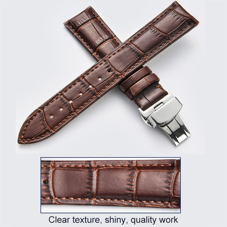 22mm Classic Cowhide Leather Black Butterfly Buckle Watch Band(Black) - 22mm Bands by buy2fix | Online Shopping UK | buy2fix