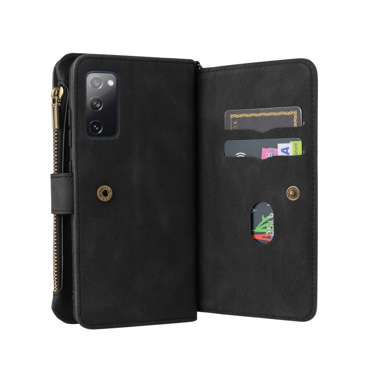 For Samsung Galaxy S20 FE Skin Feel PU + TPU Horizontal Flip Leather Case with Holder & 15 Cards Slot & Wallet & Zipper Pocket & Lanyard(Black) - Galaxy S20 FE Cases by buy2fix | Online Shopping UK | buy2fix