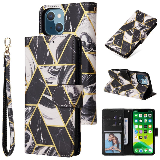 For iPhone 13 mini Marble Bronzing Stitching Horizontal Flip PU Leather Case with Holder & Card Slots & Wallet & Photo Frame (Black) - iPhone 13 mini Cases by buy2fix | Online Shopping UK | buy2fix