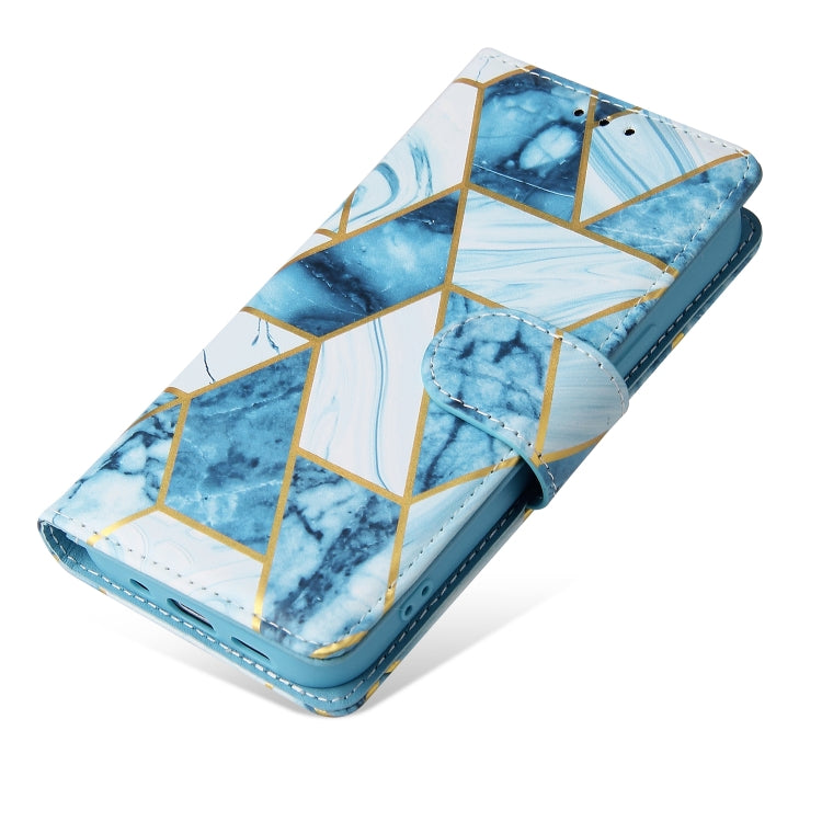 For iPhone 13 Marble Bronzing Stitching Horizontal Flip PU Leather Case with Holder & Card Slots & Wallet & Photo Frame(Blue) - iPhone 13 Cases by buy2fix | Online Shopping UK | buy2fix