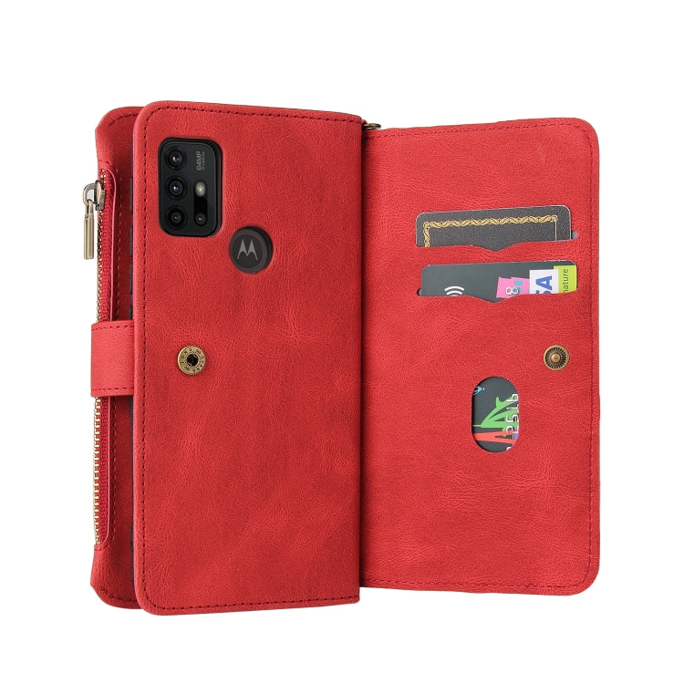 For Motorola Moto G30 Skin Feel PU + TPU Horizontal Flip Leather Case With Holder & 15 Cards Slot & Wallet & Zipper Pocket & Lanyard(Red) - Motorola Cases by buy2fix | Online Shopping UK | buy2fix