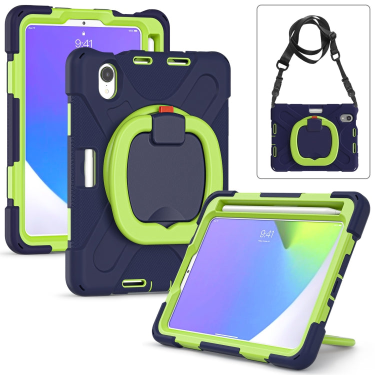 For iPad mini 6 Silicone + PC Protective Tablet Case with Holder & Shoulder Strap(Navy Blue + Lime) - iPad mini 6 Cases by buy2fix | Online Shopping UK | buy2fix