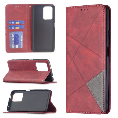 For Xiaomi Mi 11T Rhombus Texture Horizontal Flip Magnetic Leather Case with Holder & Card Slots(Red) - Xiaomi Cases by buy2fix | Online Shopping UK | buy2fix