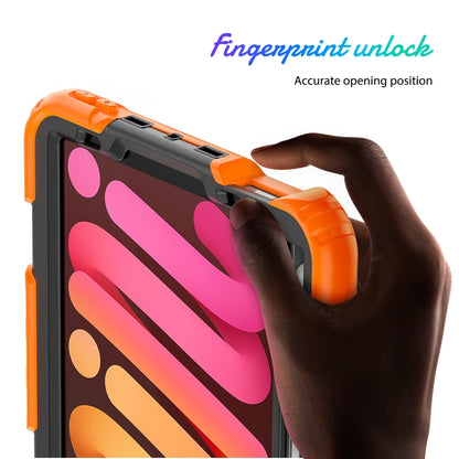 For iPad mini 6 Shockproof Silicone + PC Protective Tablet Case with Holder & Shoulder Strap & Pen Slot(Black + Orange) - iPad mini 6 Cases by buy2fix | Online Shopping UK | buy2fix