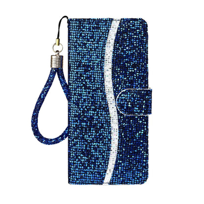 For Sony Xperia 10 III Glitter Powder Horizontal Flip Leather Case with Card Slots & Holder & Lanyard(Blue) - Sony Cases by buy2fix | Online Shopping UK | buy2fix