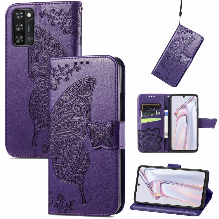 For Blackview A100 Butterfly Love Flower Embossed Horizontal Flip Leather Case with Holder & Card Slots & Wallet & Lanyard(Dark Purple) - More Brand by buy2fix | Online Shopping UK | buy2fix