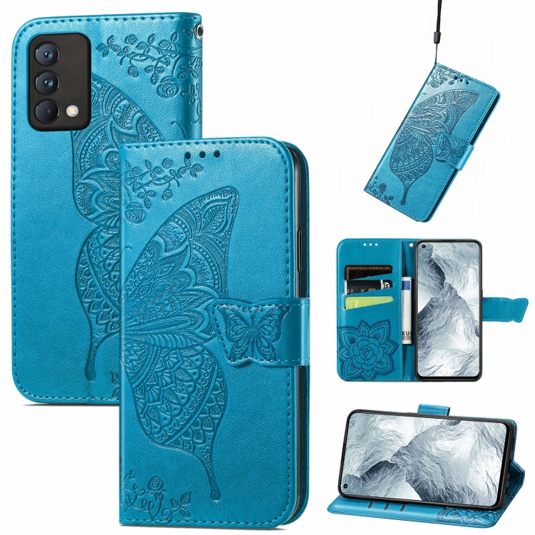 For OPPO Realme GT Master Butterfly Love Flower Embossed Horizontal Flip Leather Case with Holder & Card Slots & Wallet & Lanyard(Blue) - Realme Cases by buy2fix | Online Shopping UK | buy2fix