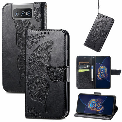 For Asus Zenfone 8 Flip Butterfly Love Flower Embossed Horizontal Flip Leather Case with Holder & Card Slots & Wallet & Lanyard(Black) - ASUS Cases by buy2fix | Online Shopping UK | buy2fix