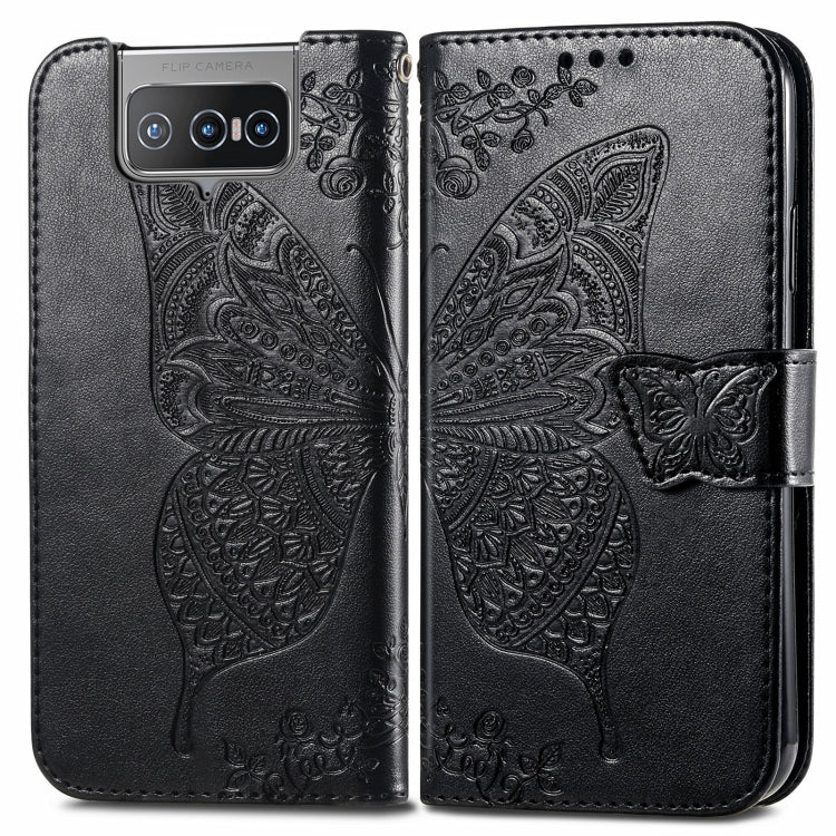 For Asus Zenfone 8 Flip Butterfly Love Flower Embossed Horizontal Flip Leather Case with Holder & Card Slots & Wallet & Lanyard(Black) - ASUS Cases by buy2fix | Online Shopping UK | buy2fix