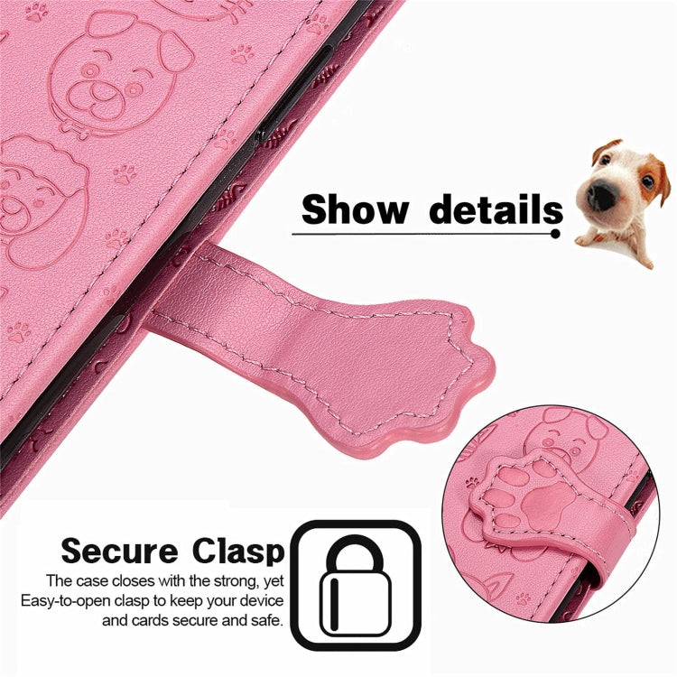 For Motorola Moto Edge 20 Lite Lovely Cat and Dog Embossing Pattern Horizontal Flip Leather Case , with Holder & Card Slots & Wallet & Cartoon Clasp & Lanyard(Pink) - Motorola Cases by buy2fix | Online Shopping UK | buy2fix