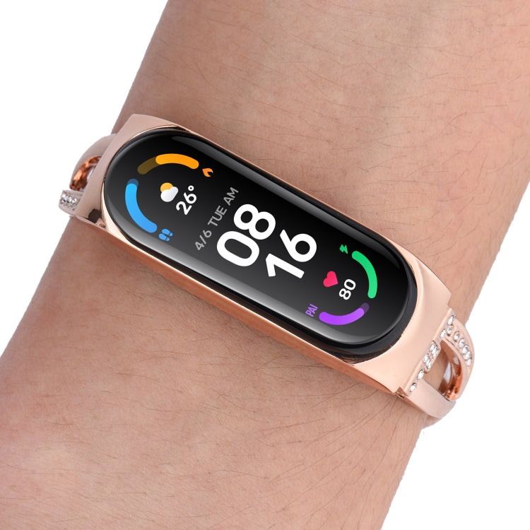 For Xiaomi Mi Band 4 / 3 X-shaped Diamond Alloy Watch Band(Rose Gold) - Watch Bands by buy2fix | Online Shopping UK | buy2fix