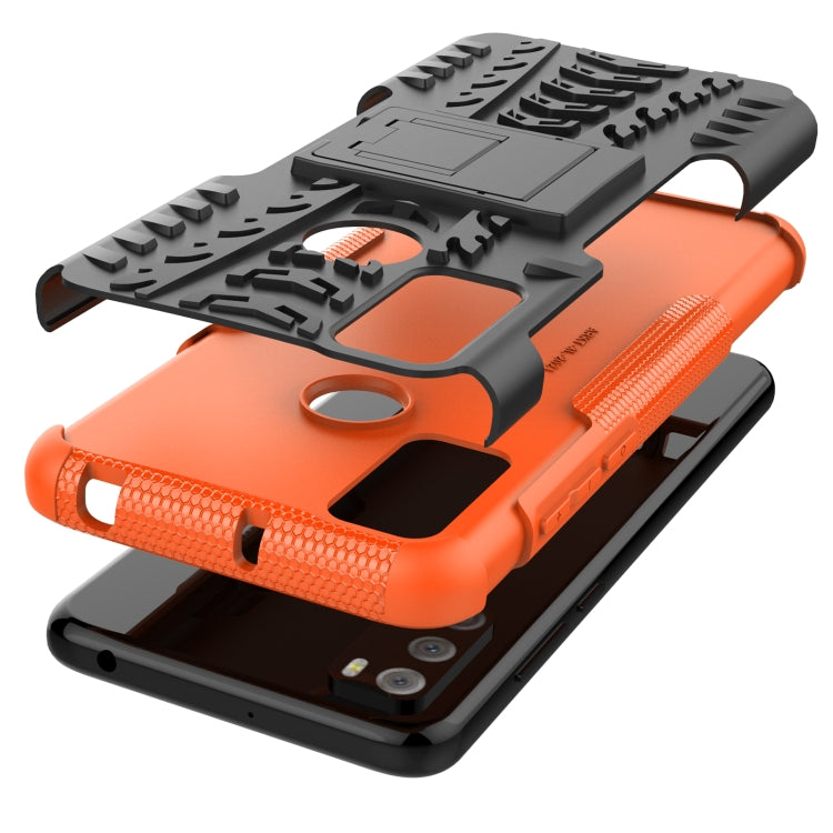 For Alcatel 3L (2021) Tire Texture Shockproof TPU+PC Protective Case with Holder(Orange) - Alcatel Cases by buy2fix | Online Shopping UK | buy2fix