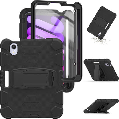 For iPad mini 6 3-Layer Protection Screen Frame + PC + Silicone Shockproof Combination Tablet Case with Holder(Black+Black) - iPad mini 6 Cases by buy2fix | Online Shopping UK | buy2fix