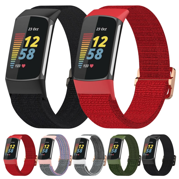 For Fitbit Charge 5 Elastic Nylon Braid Watch Band(Red) - Watch Bands by buy2fix | Online Shopping UK | buy2fix
