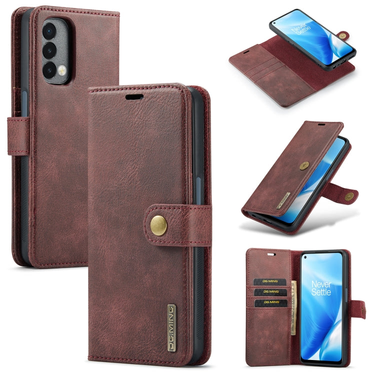 For OnePlus Nord 2 5G DG.MING Crazy Horse Texture Flip Detachable Magnetic Leather Case with Holder & Card Slots & Wallet(Red) - OnePlus Cases by DG.MING | Online Shopping UK | buy2fix