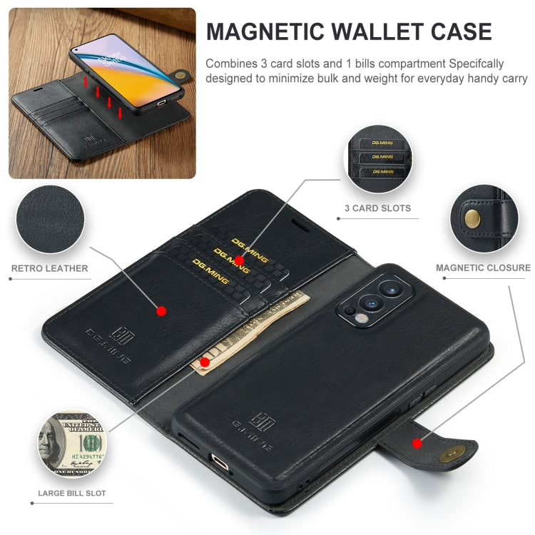 For OnePlus Nord N200 5G DG.MING Crazy Horse Texture Flip Detachable Magnetic Leather Case with Holder & Card Slots & Wallet(Black) - OnePlus Cases by DG.MING | Online Shopping UK | buy2fix