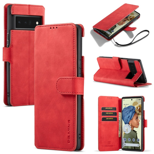 For Google Pixel 6 Pro DG.MING Retro Oil Side Horizontal Flip Leather Case with Holder & Card Slots & Wallet(Red) - Google Cases by DG.MING | Online Shopping UK | buy2fix