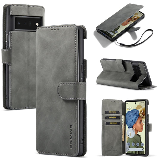 For Google Pixel 6 Pro DG.MING Retro Oil Side Horizontal Flip Leather Case with Holder & Card Slots & Wallet(Grey) - Google Cases by DG.MING | Online Shopping UK | buy2fix