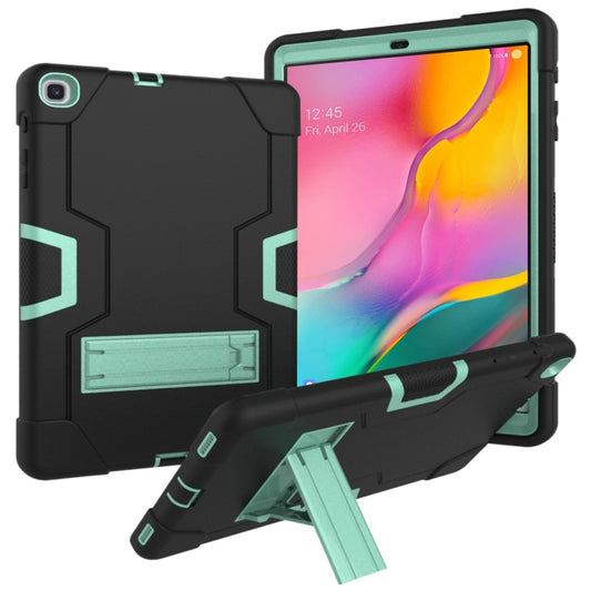 For Galaxy Tab A 10.1 (2019) T510 Contrast Color Silicone + PC Combination Case with Holder(Black + Aqua) - Tab A 10.1 (2019) T510 / T515 by buy2fix | Online Shopping UK | buy2fix