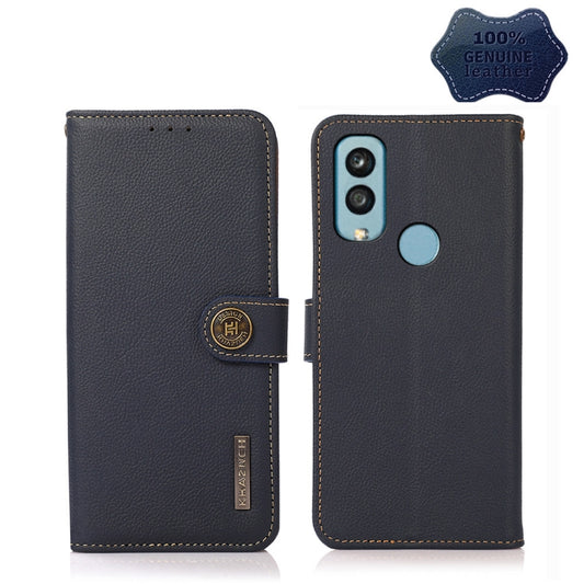 For Kyocera Android One S9 KHAZNEH Custer Genuine Leather RFID Phone Case(Blue) - More Brand by buy2fix | Online Shopping UK | buy2fix