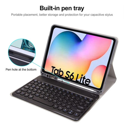 Round Cap Bluetooth Keyboard Leather Case with Pen Slot for Samsung Galaxy Tab S6 Lite, Specification:without Touchpad(Black+White Keyboard) - Samsung Keyboard by buy2fix | Online Shopping UK | buy2fix