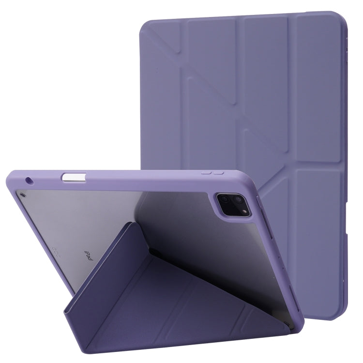 For iPad Air 13 2024 / iPad Pro 12.9 2022 / 2021 / 2020 / 2018 Deformation Transparent Acrylic Leather Tablet Case(Lavender Grey) - iPad Pro 12.9 (2022/2021) Cases by buy2fix | Online Shopping UK | buy2fix